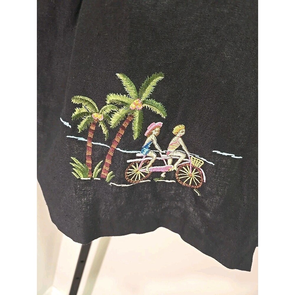 Vintage Black Linen Blend Novelty Button Top Womens Size 22 Resort Beach Coastal